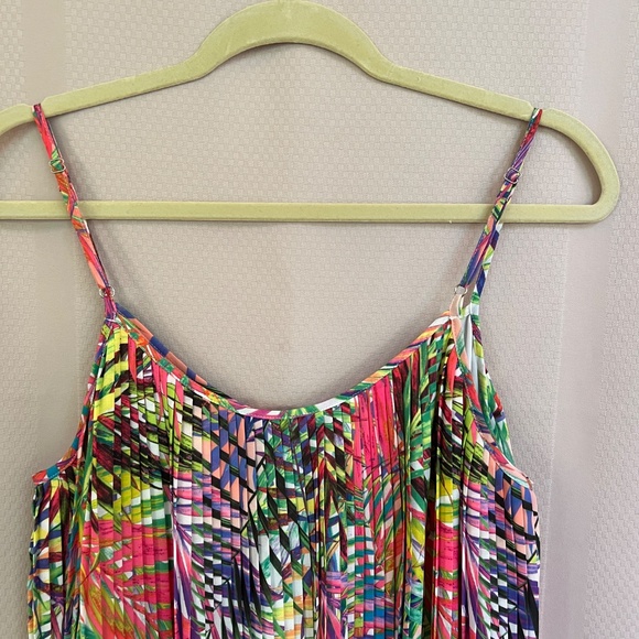 Parker Palmetto Pleated Dress Tropical 🌴 Multicolor Tiered Sz L - Picture 3 of 8